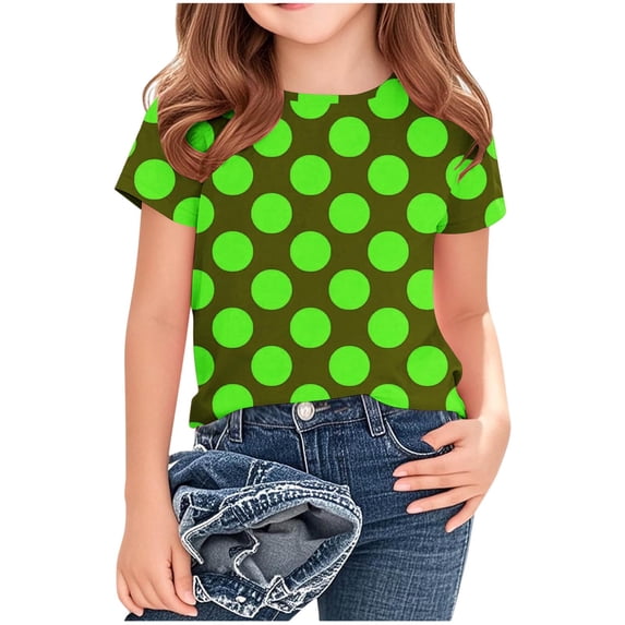 XYAIYT Summer T-shirts for Girls Polka Dot Printed Color Block Tee Blouses Loose Casual Cute Tops 3-14 Years
