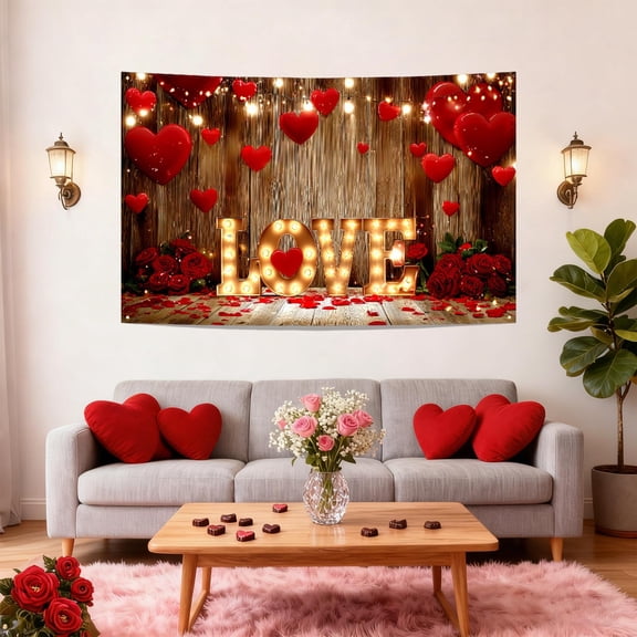 XYAIYT Valentine Wall Tapestry Romantic Heart Polyester Wall Hanging Decor for Bedroom Living Room Dorm Office Washable Lightweight Reusable Holiday Focal Point Gift Idea 70.9in