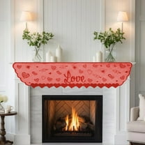 XYAIYT Valentine's Day Lace Table Runner Fireplace Mantel Cover Heart Rose Arrowhead Pattern Design Romantic Home Decoration for Wedding Anniversary Engagement Dinner Party Red 17.7in