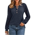 thumbnail image 1 of XYAIYT Women Knitted Blouses Round Neck Lace Long Sleeve Tops Casual Loose Button Down Shirts Dressy Casual, 1 of 5
