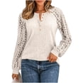 thumbnail image 1 of XYAIYT Women Knitted Blouses Round Neck Lace Long Sleeve Tops Casual Loose Button Down Shirts Dressy Casual, 1 of 5
