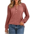 thumbnail image 1 of XYAIYT Women Knitted Blouses Round Neck Lace Long Sleeve Tops Casual Loose Button Down Shirts Dressy Casual, 1 of 5