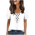 thumbnail image 1 of XYAIYT Women's T-Shirts Round Neck 2 In 1 Tops for Women Casual Polka Dot Printed Summer Short Sleeve Blouses, 1 of 5