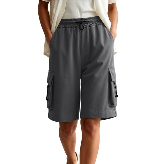 XYAIYT Womens Cargo Shorts with Multi-Pockets Knee Length Elastic Waist Short Pants for Hiking Outdoor Summer