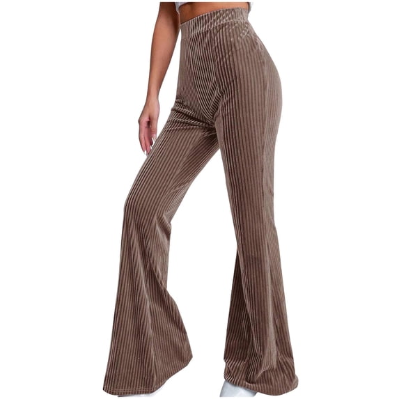 XYAIYT Womens Corduroy Pants Solid Color Flared Long Trouses Comfy Casual Pants Fall Winter Wear