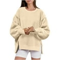 thumbnail image 1 of XYAIYT Womens Fleece Sweatshirt Crew Neck Trendy Casual Hoodless Pullovers Long Sleeve Side Slit Hem Tops, 1 of 6