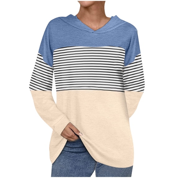 XYAIYT Womens Hooded Sweatshirt Striped Print Long Sleeve Drawstring Hoodies Trendy Pullover Tunics Top