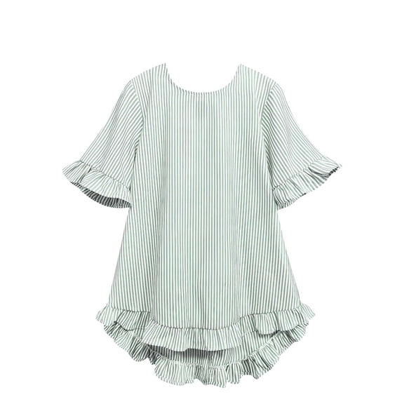 XYAIYT Womens Summer Tops Striped Print Ruffle Hem Blouses Half Sleeve Shirts Loose Casual Dressy T-Shirts