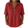 thumbnail image 1 of XYAIYT Womens Summer Tops Zipper Loose Short Sleeve Blouse Solid Color Casual Short Sleeve Shirts for Ladies, 1 of 6