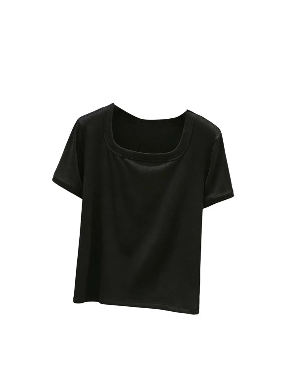 Womens T-shirt Summer Basic Square Neck Tees for Ladies Fashion Casual Daily Wear Short Sleeve Tops