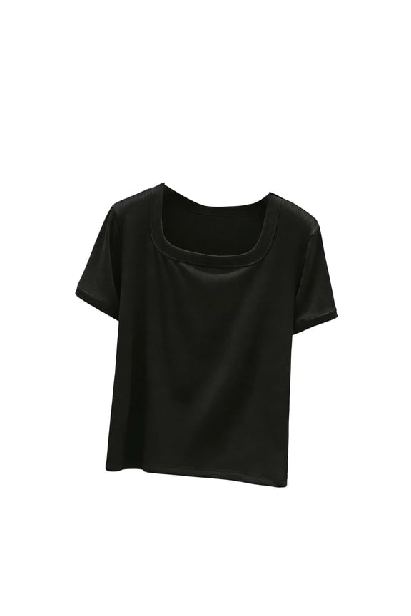 Womens T-shirt Summer Basic Square Neck Tees for Ladies Fashion Casual Daily Wear Short Sleeve Tops