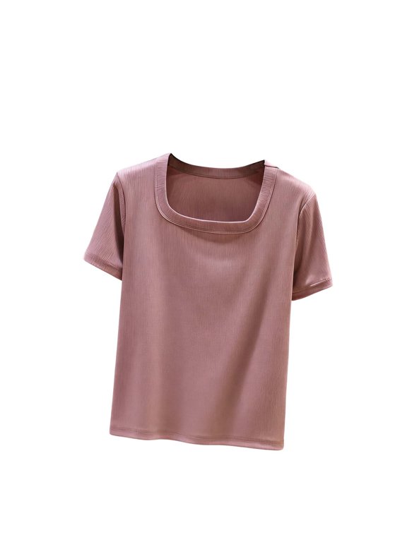 Womens T-shirt Summer Basic Square Neck Tees for Ladies Fashion Casual Daily Wear Short Sleeve Tops