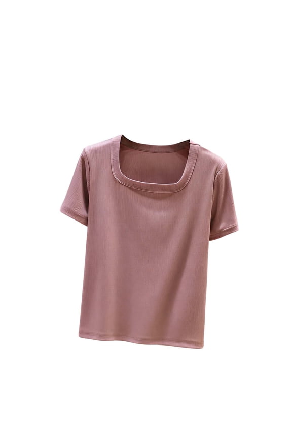 Womens T-shirt Summer Basic Square Neck Tees for Ladies Fashion Casual Daily Wear Short Sleeve Tops