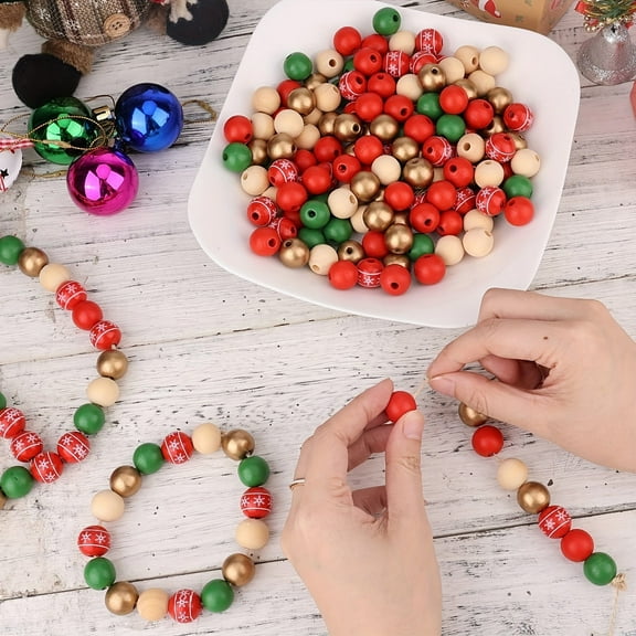 Yialzm Christmas Decorations Wood Beads for Diy Crafts with Festive Colors Suitable for Handmade Jewelry and Home Decor Accessories 0.6in Multicolor