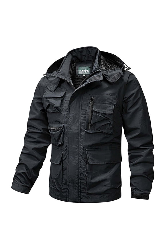 Cargo Jacket, Men's Mid-length Casual Jacket Detachable Jacket Coat Fall Winter Trend Coat, Field Jacket Men Motorcycle Jacket Men Jackets for Men Black 5XL