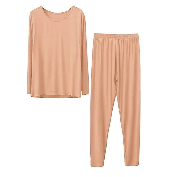 XYBOMB Lounge Sets for Women, Women's Long Pure Color Plus Size Thickened Light Fleece Thermal Underwear Womens Pajama Sets, Winter Clothes for Women, Sale Beige L