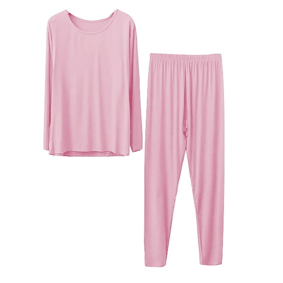 XYBOMB Lounge Sets for Women, Women's Long Pure Color Plus Size Thickened Light Fleece Thermal Underwear Womens Pajama Sets, Winter Clothes for Women, Sale Pink M