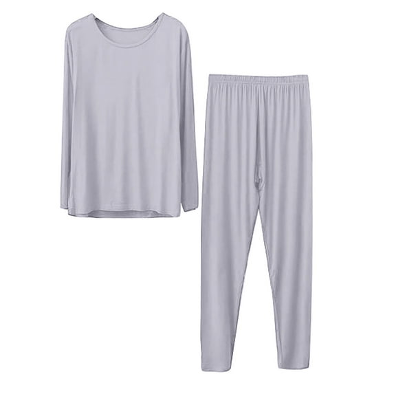 XYBOMB Lounge Sets for Women, Women's Long Pure Color Plus Size Thickened Light Fleece Thermal Underwear Womens Pajama Sets, Winter Clothes for Women, Sale Gray M