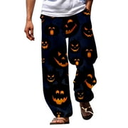 XYBOMB Clearance! Pants for Men, Halloween Pants Men's Casual Pants Halloween Pumpkinhead Beach Pants with Pockets, Baggy Pants Men, Halloween Pajamas A L