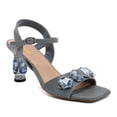 thumbnail image 1 of XYD Women Bling Jewelled Mid Crystal Heels Studded Ankle Strap Buckle Sandals Prom Party Date Shoes Size 11 Denim, 1 of 4