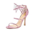 thumbnail image 1 of XYD Women Bling Rhinestones Round Open Toe Sandals Oversized Bow Ankle Strap Clear High Heels Fashion Pump Shoes Size 7 Pink, 1 of 4