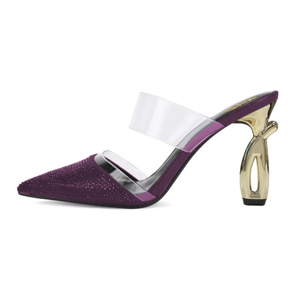 XYD Women Bling Studs Pointed Toe Mules Single Transparent Strap Sculpture High Heel Slides Sandals Dress Shoes Size 7 Purple