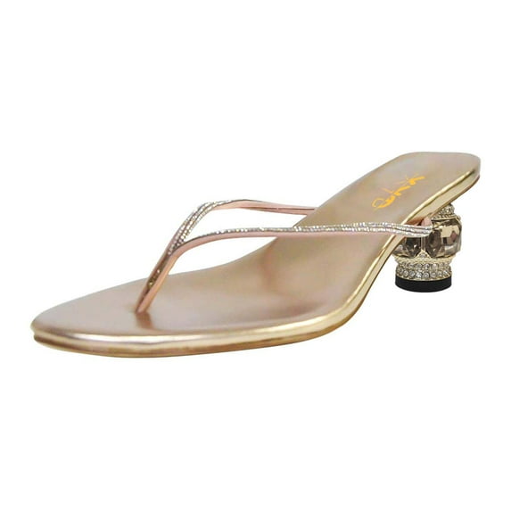 XYD Women Bling Thong Crystal Block Low Heel Sandals Flip Flops Round Open Toe Slip On Casual Dressy Shoes Size 15 Champagne