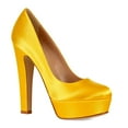thumbnail image 1 of XYD Women Block Heels Satin Evening Pumps Round Toe Thick Platform Shoes for Events Weddings Size 14.5 Yellow, 1 of 4