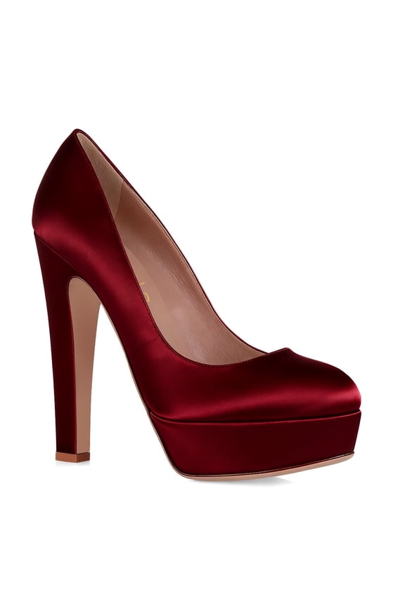 Women Block Heels Satin Evening Pumps Round Toe Thick Platform Shoes for Events Weddings Size 7 Red