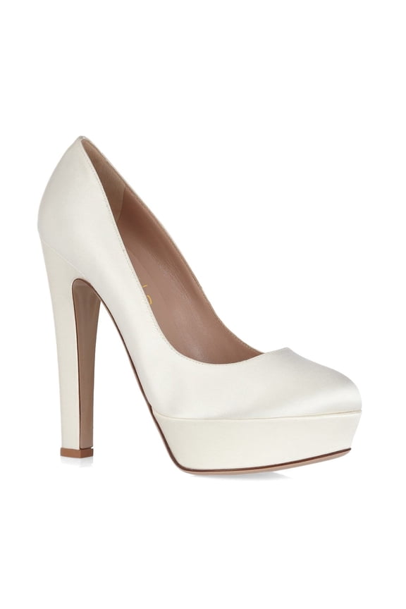 Women Block Heels Satin Evening Pumps Round Toe Thick Platform Shoes for Events Weddings Size 9 White