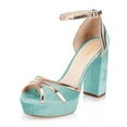 thumbnail image 1 of XYD Women Block High Heel Peep Open Toe Sandals Ankle Strap Platform Velvet Pumps Elegant Bridal Shoes Size 8 Blue, 1 of 4