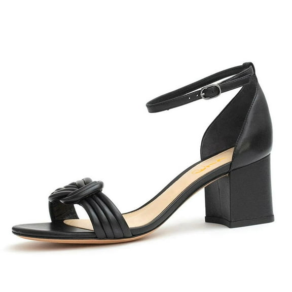 XYD Women Block Mid Heel Sandals Knotted Strap Open Toe Ankle Strap Pumps Daily Dressy Summer Shoes Size 16 Black
