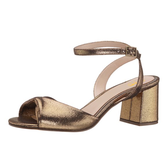 XYD Women Block Mid Heels Sandals Almond Open Toe Adjustable Buckle Ankle Strap Pumps Classic Wedding Shoes Size 6.5 Bronze