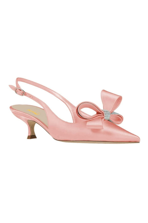 Women Bow Rhinestones Slingback Pumps Pointed Toe Buckled Low Kitten Heel Sandals Elegant Wedding Prom Shoes Size 16 Pink