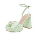 thumbnail image 1 of XYD Women Bowknot Platform Sandals with Pearl Open Toe Bridal Block High Heels Ankle Strap Wedding Prom Satin Shoes Size 7 Green, 1 of 4