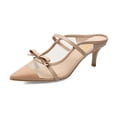 thumbnail image 1 of XYD Women Bowknot Pointed Close Toe Mesh Slip On Mule Sandals Low Heel Backless Pumps Comfy Slides Shoes Size 4.5 Nude, 1 of 4