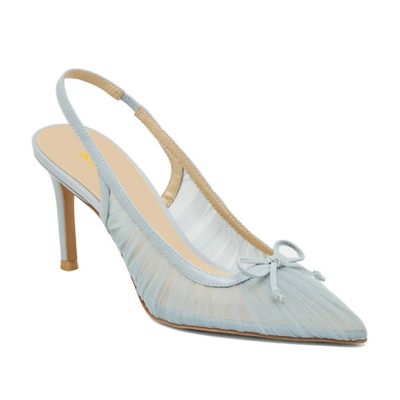 XYD Women Bowknot Pointed Toe Mesh Pumps Slingback Mid Thin Heels Elegant Party Dressy Bridal Sandal Shoes Size 7 Pale Blue