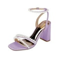 thumbnail image 1 of XYD Women Bridal Pearl Strappy Square Open Toe Sandals Block High Heels Buckle Ankle Strap Pumps Dress Prom Cocktail Shoes Size 16 Purple, 1 of 6