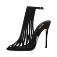thumbnail image 1 of XYD Women Caged Pointed Peep Toe Sandals Sexy Stiletto Thin High Heels Transparent PVC Ankle Strap Slingback Pump Shoes Size 12.5 Black, 1 of 4