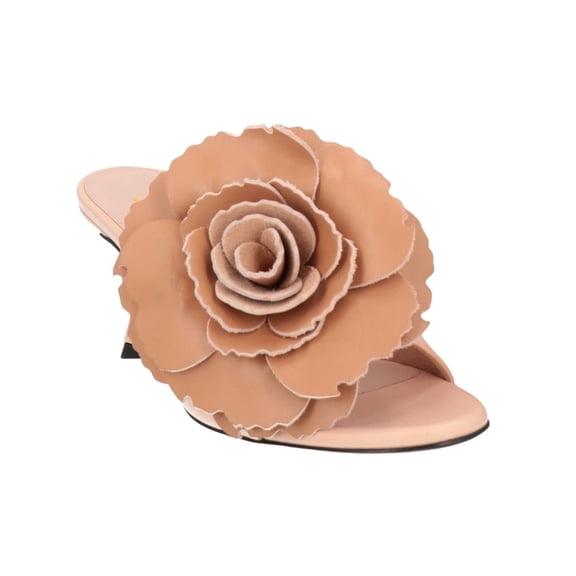 XYD Women Charming Layered Petals Slip on Mules Open Round Toe Floral Mid Heels Casual Dress Summer Slide Sandals Size 14.5 Nude