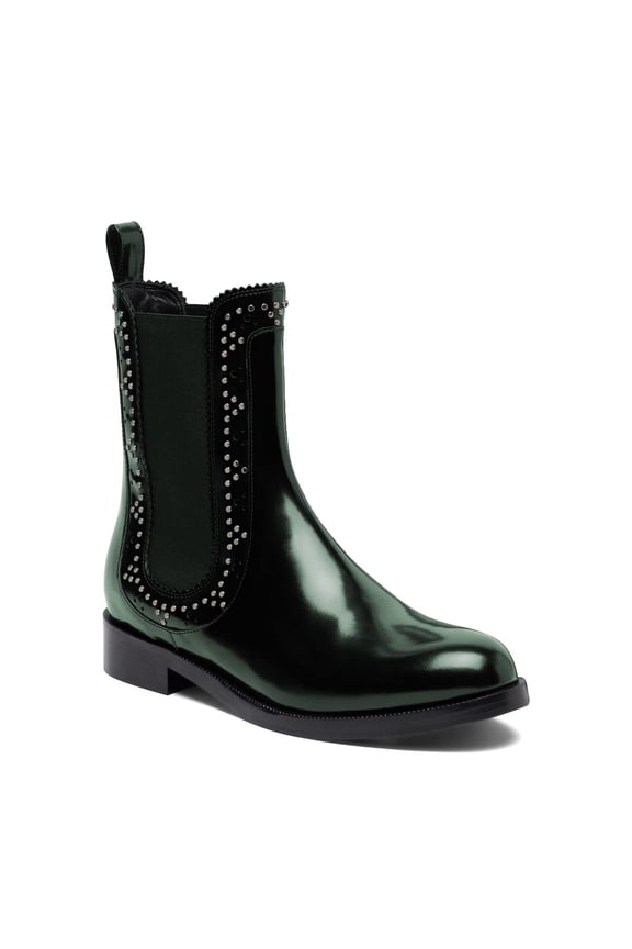 Women Chelsea Flat Ankle Boots Chunky Low Heel Round Toe Elastic Side Fashion Rivet Studs Office Casual Shoes Size 14 Green