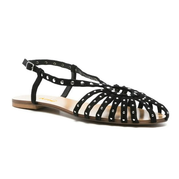 XYD Women Chic Caged Toe Studded Sandals Buckled Slingback Strap Openwork Flats Casual Dress Summer Outdoor Shoes Size 5.5 Black