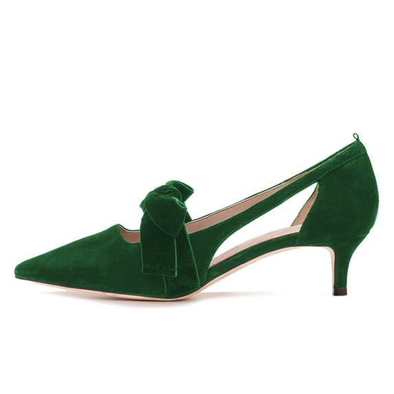 XYD Women Chic Cutout Bowknot Slip On Pumps Kitten Low Heel Pointy Closed Toe Stylish Classic wedding Shoes Size 7 Green