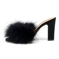 thumbnail image 1 of XYD Women Chic Faux Fur Backless Slides Mules Square Open Toe Sandals Chunky High Heel Slip On Pumps Dressy Shoes Size 4.5 Black, 1 of 4