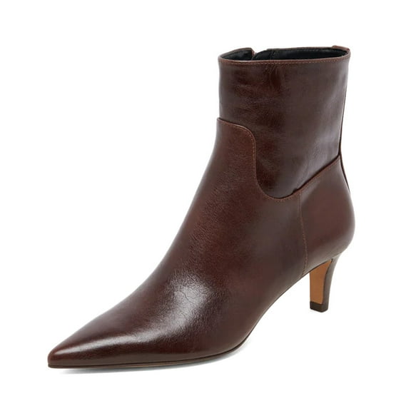 XYD Women Chic Kitten Low Heel Ankle Boots Pointed Closed Toe Booties Side Zipper Office Lady Dressy Work Shoes Size 12 Brown