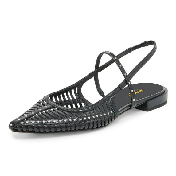 XYD Women Chic Pointed Cage Toe Studded Flats Strappy Slingback Sandals Cut-out Dressy Shoes Size 10.5 Black