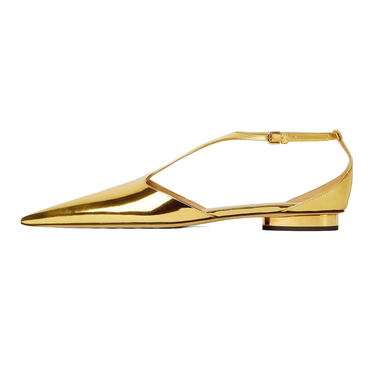 靴 Pointed-Toe Gold Buckle Shoes XYD Women Chic Pointed Closed Toe Flats Low Heel Chunky Slender T
