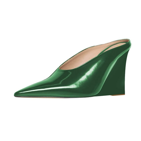XYD Women Chic Pointed Closed Toe Mules Slip On Wedges High Heel Sandals Backless Party Club Dressy Shoes Size 5 Green