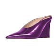 thumbnail image 1 of XYD Women Chic Pointed Closed Toe Mules Slip On Wedges High Heel Sandals Backless Party Club Dressy Shoes Size 7.5 Purple, 1 of 4