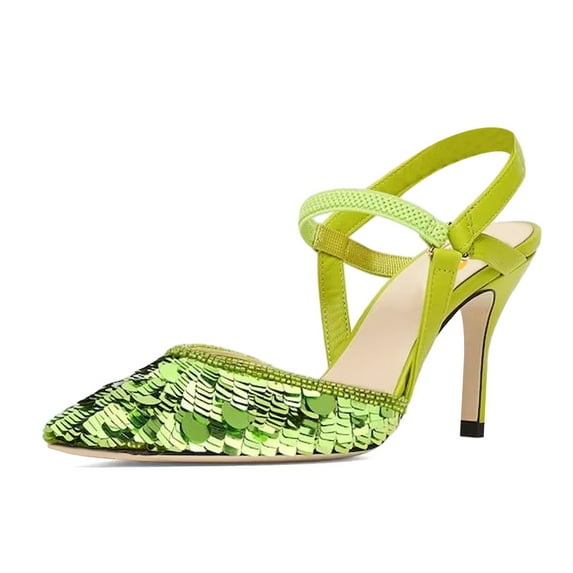 XYD Women Chic Sequins Shoes Ankle Strappy Pointed Toe Sparkle Slingback High Heel Pumps Party Bridal Shoes Size 14.5 Green